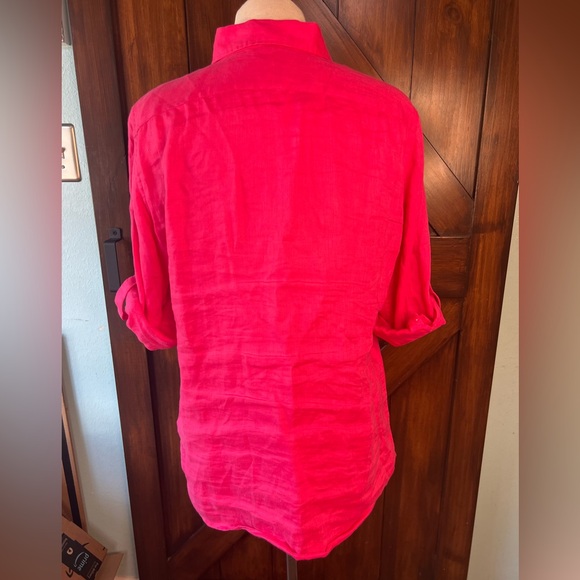 Lauren Ralph Lauren 100% Linen Vibrant Pink 3/4 Sleeve Tunic Shirt Blouse M - Picture 3 of 6